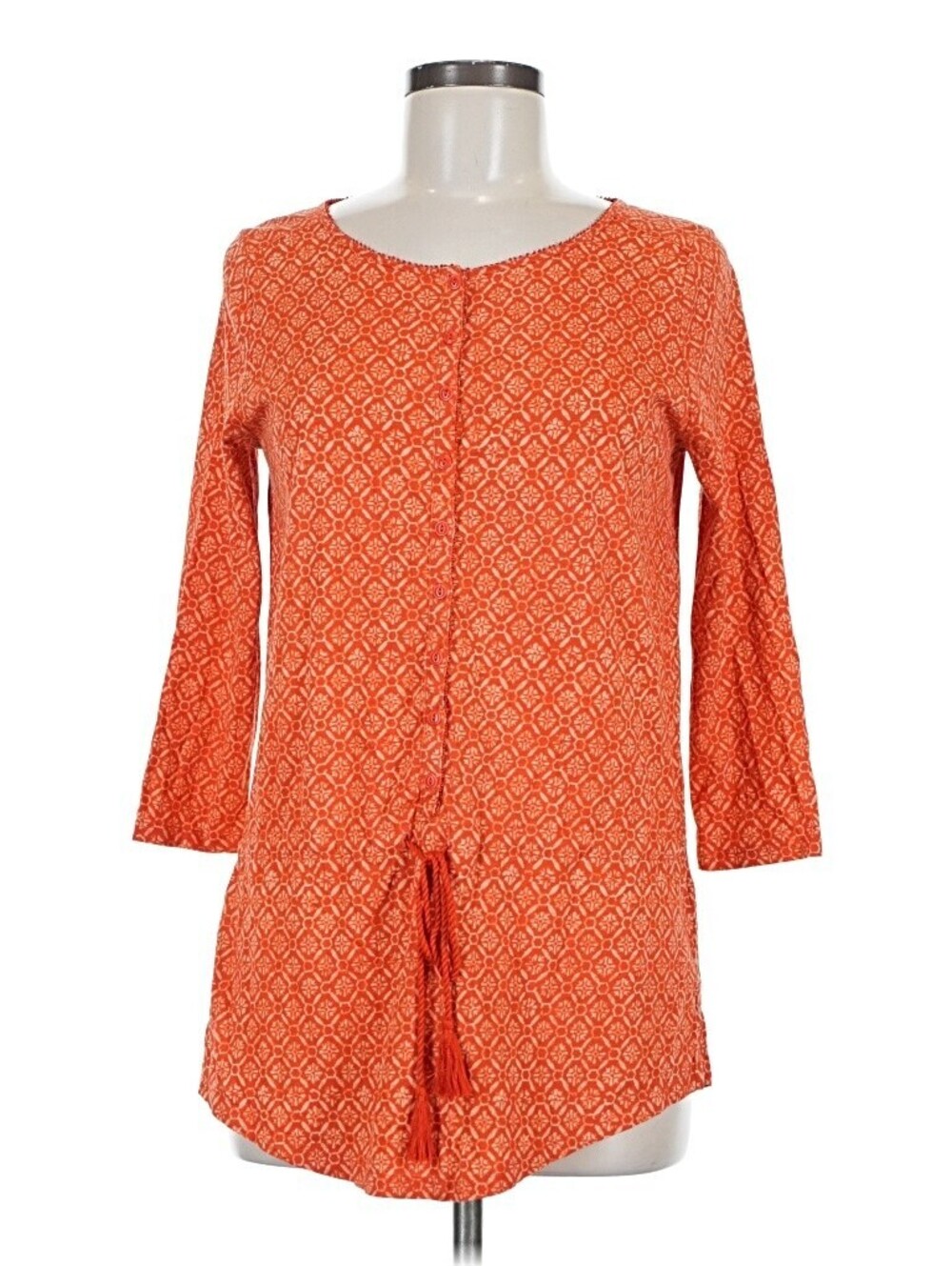 Lauren Ralph Lauren Medium $89 Orange 3/4 Sleeve 100% Cotton Crew Neck Tunic Top